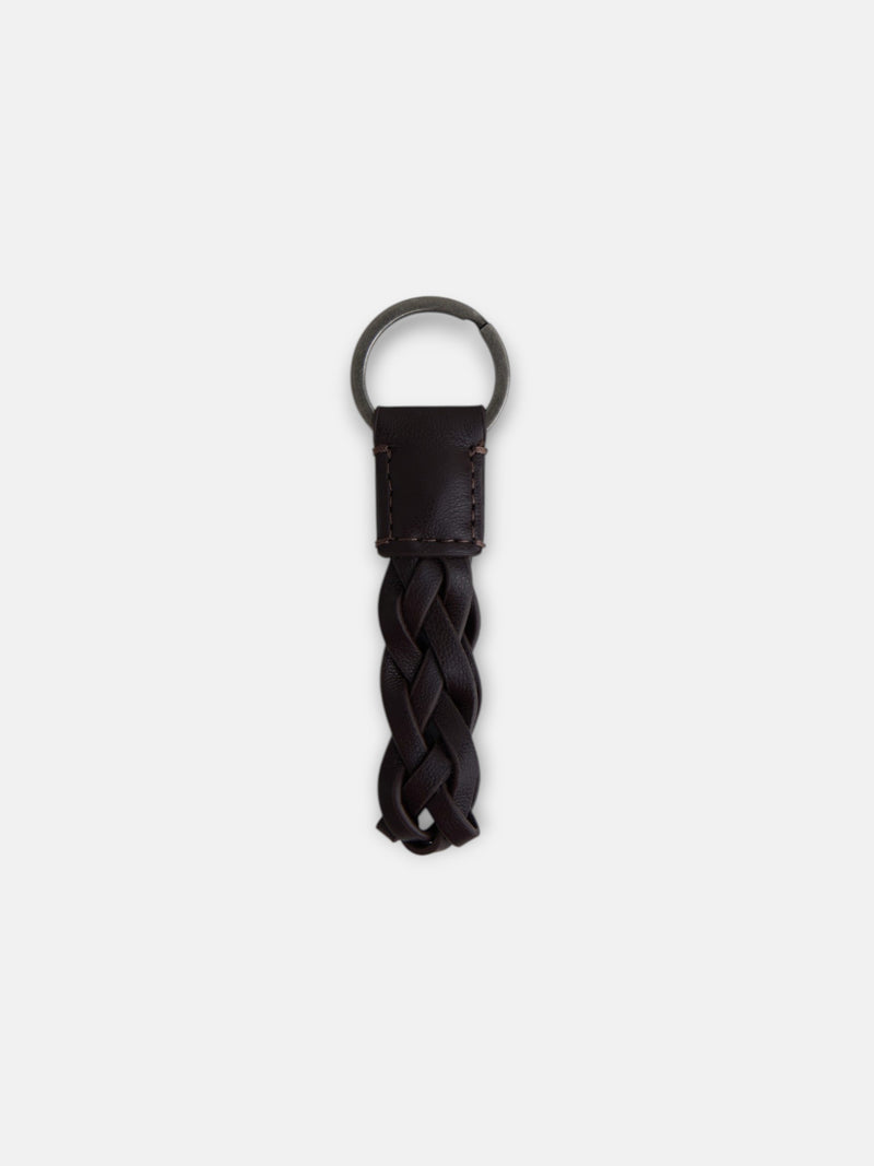Porte-clés en cuir tressé marron