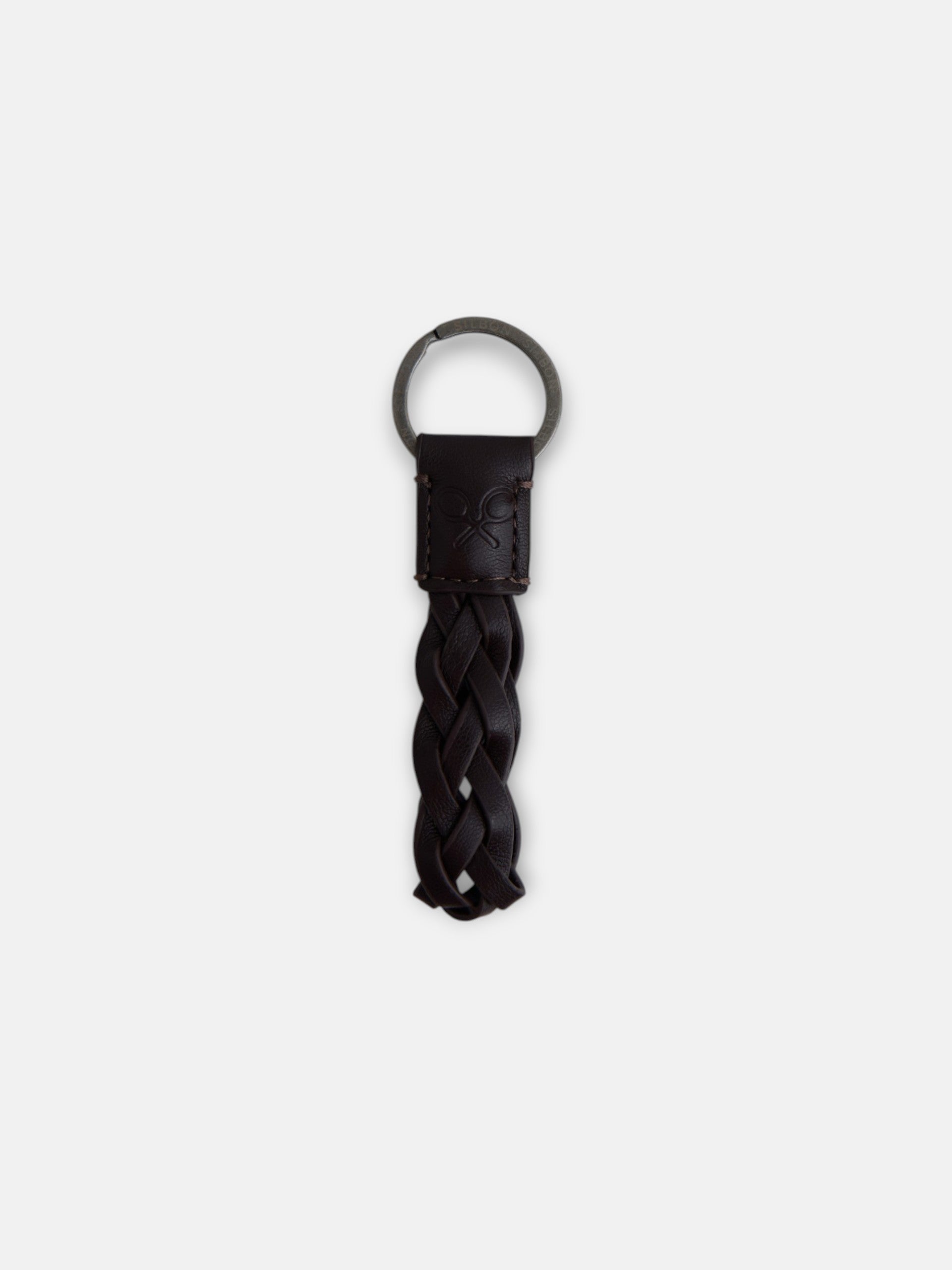 brown braided leather keychain