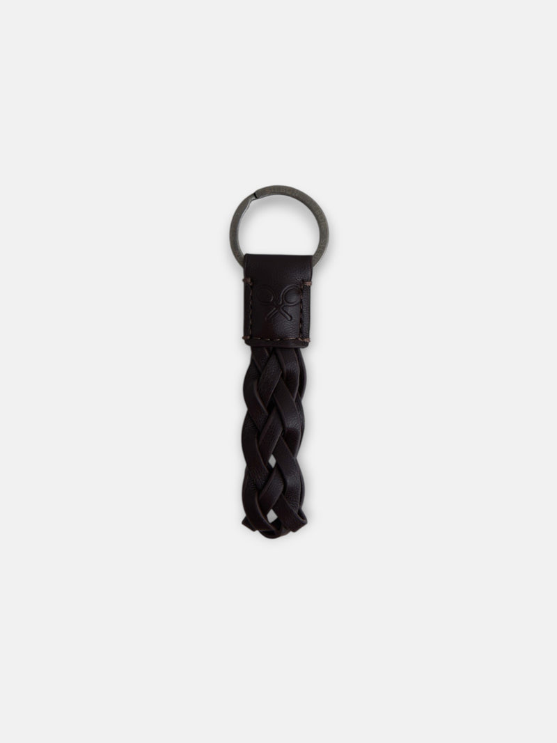 Porte-clés en cuir tressé marron