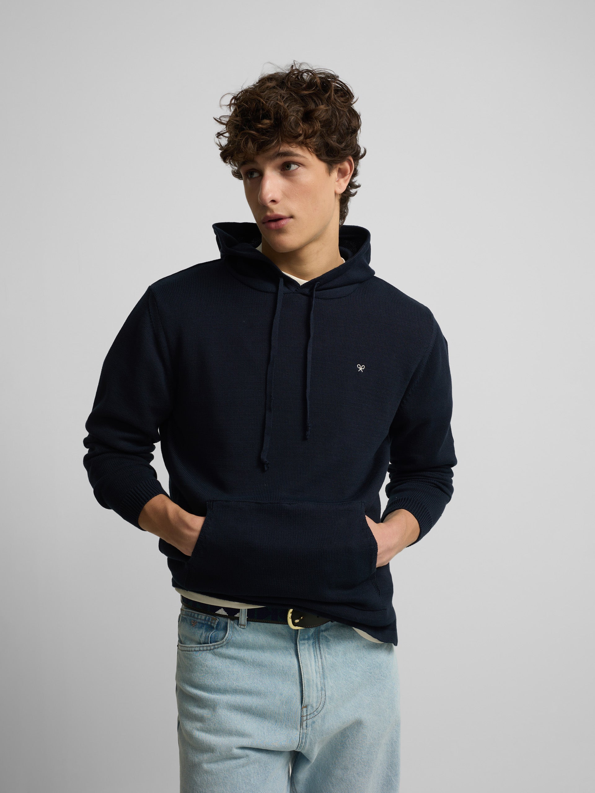 Jersey liso capucha azul marino