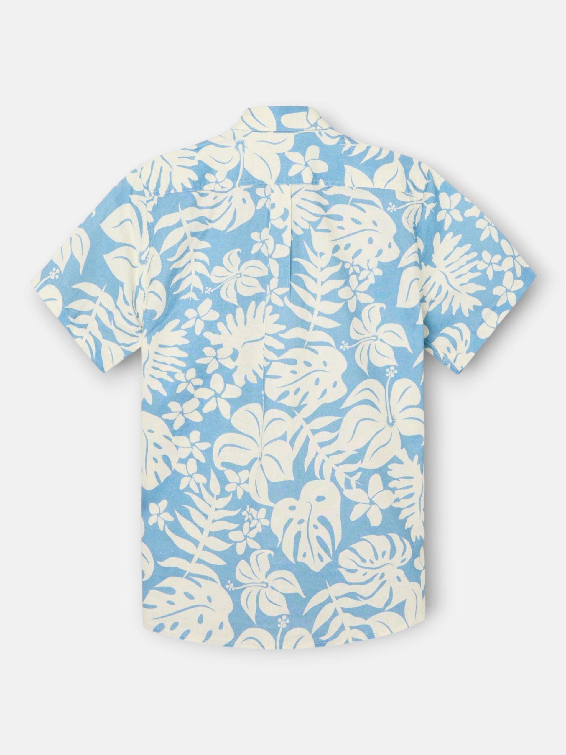 Chemise à manches courtes en lin imprimé bleu