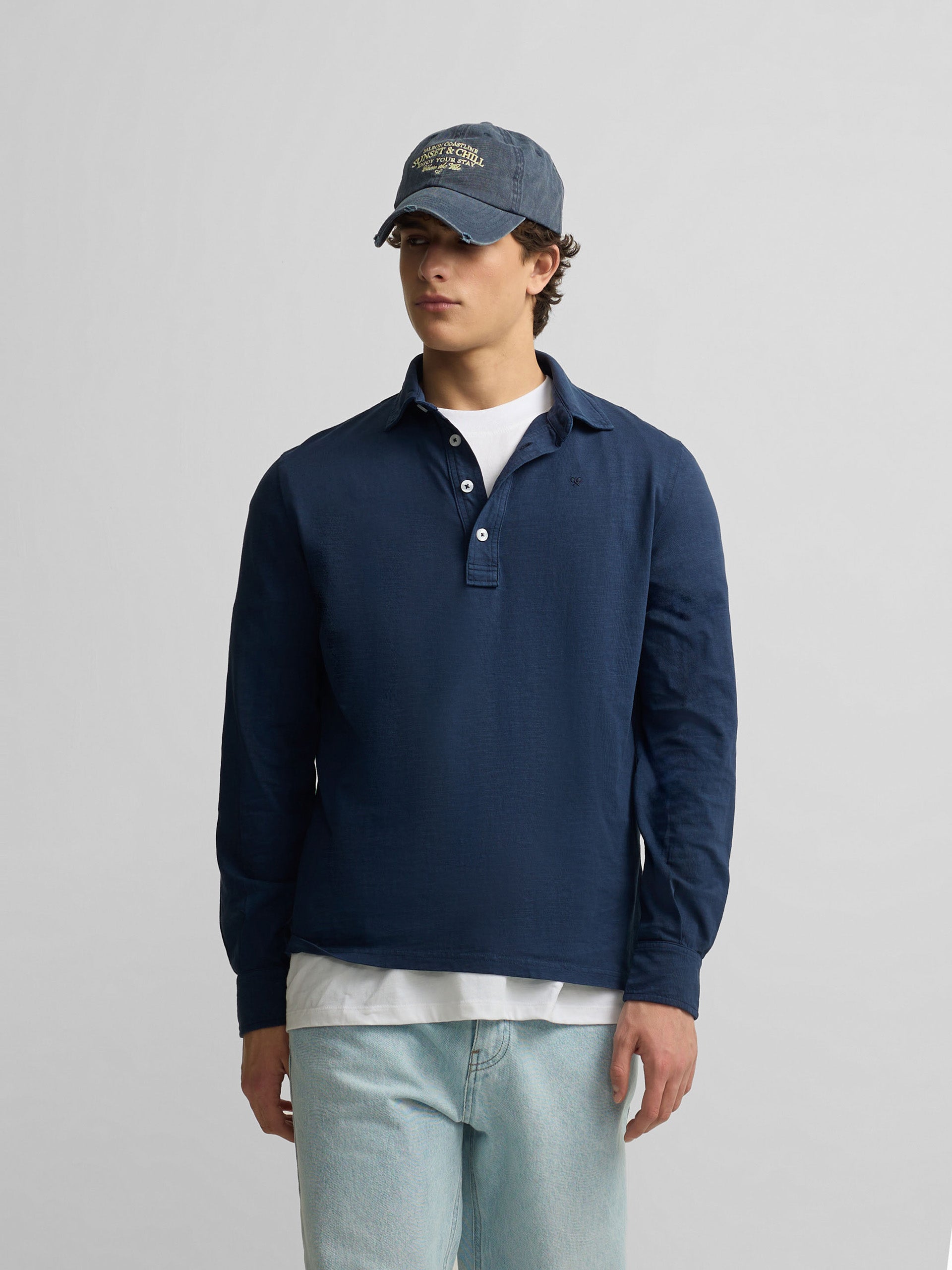 Polo manga larga sport azul