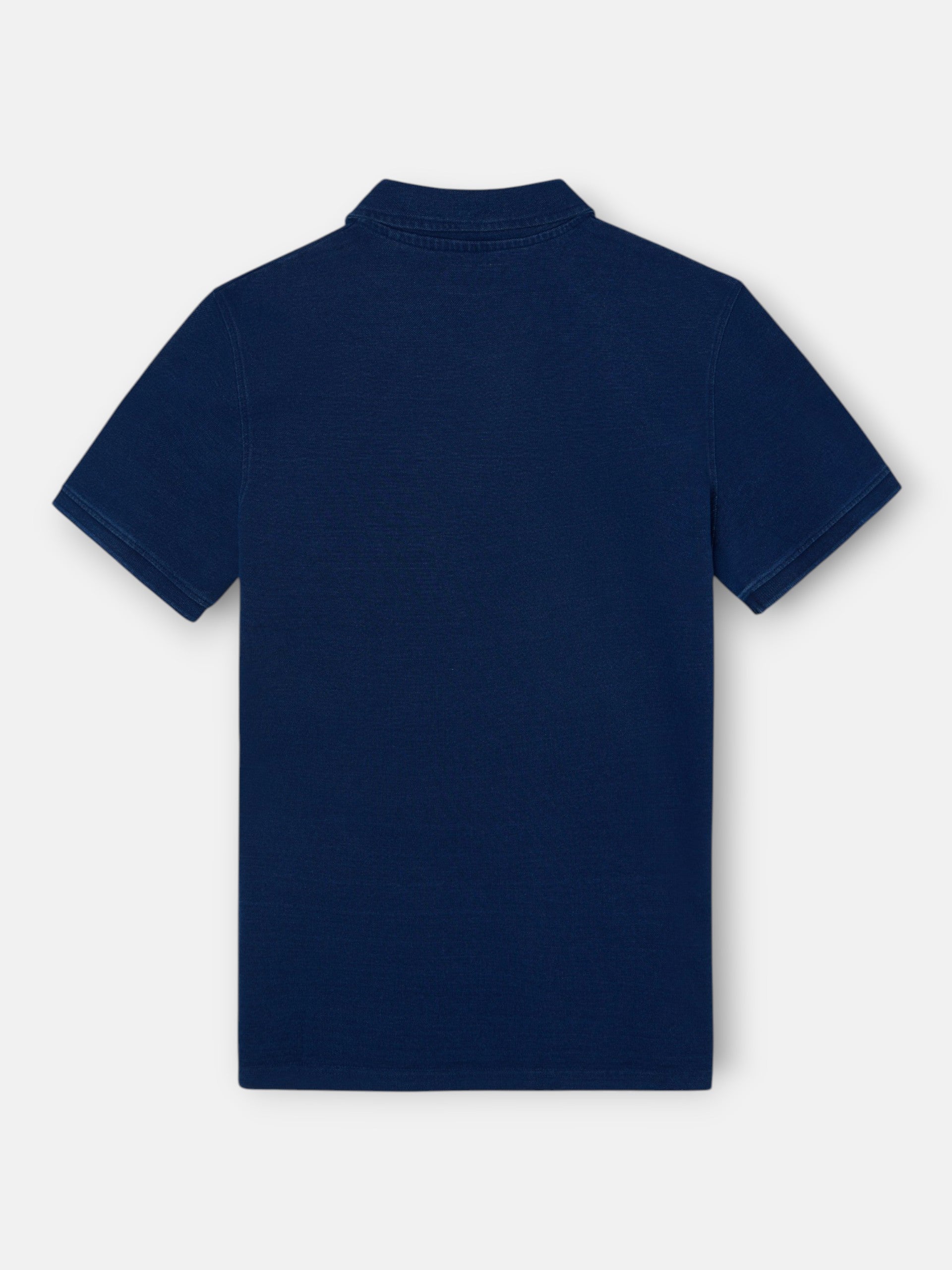 navy blue denim-style short-sleeved polo shirt