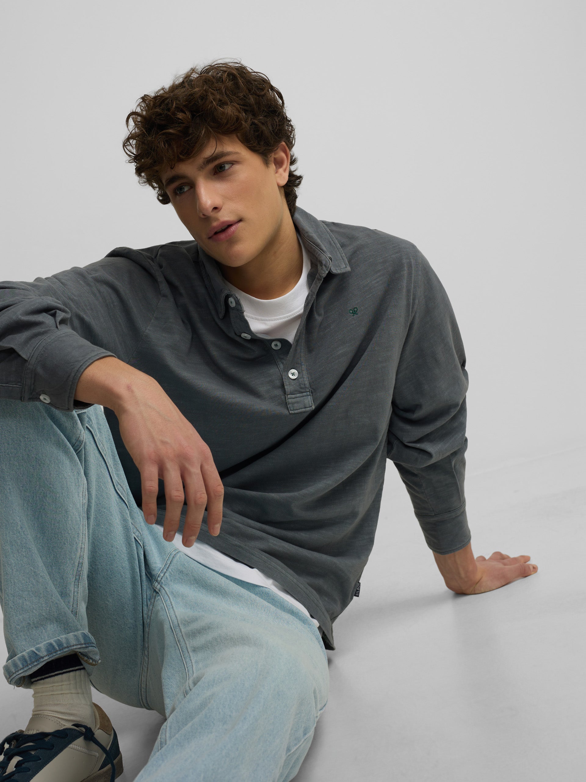 Polo de manga comprida sport cinzento