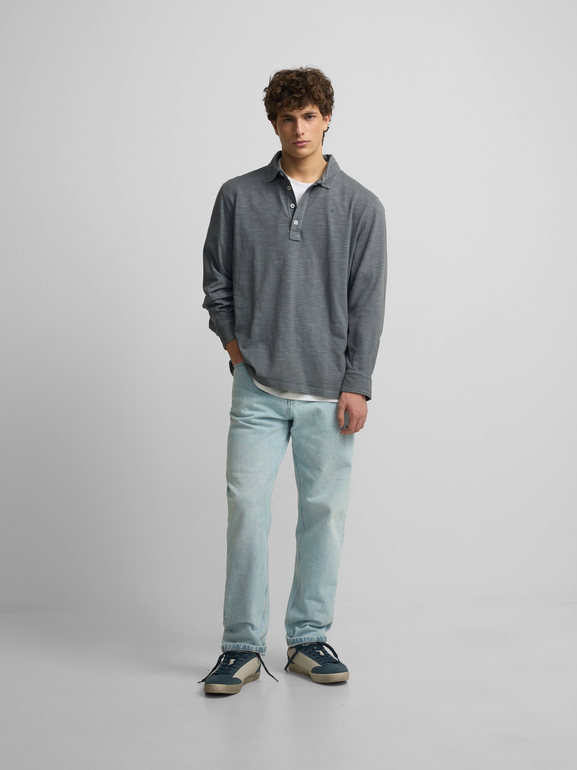 Polo de manga comprida sport cinzento