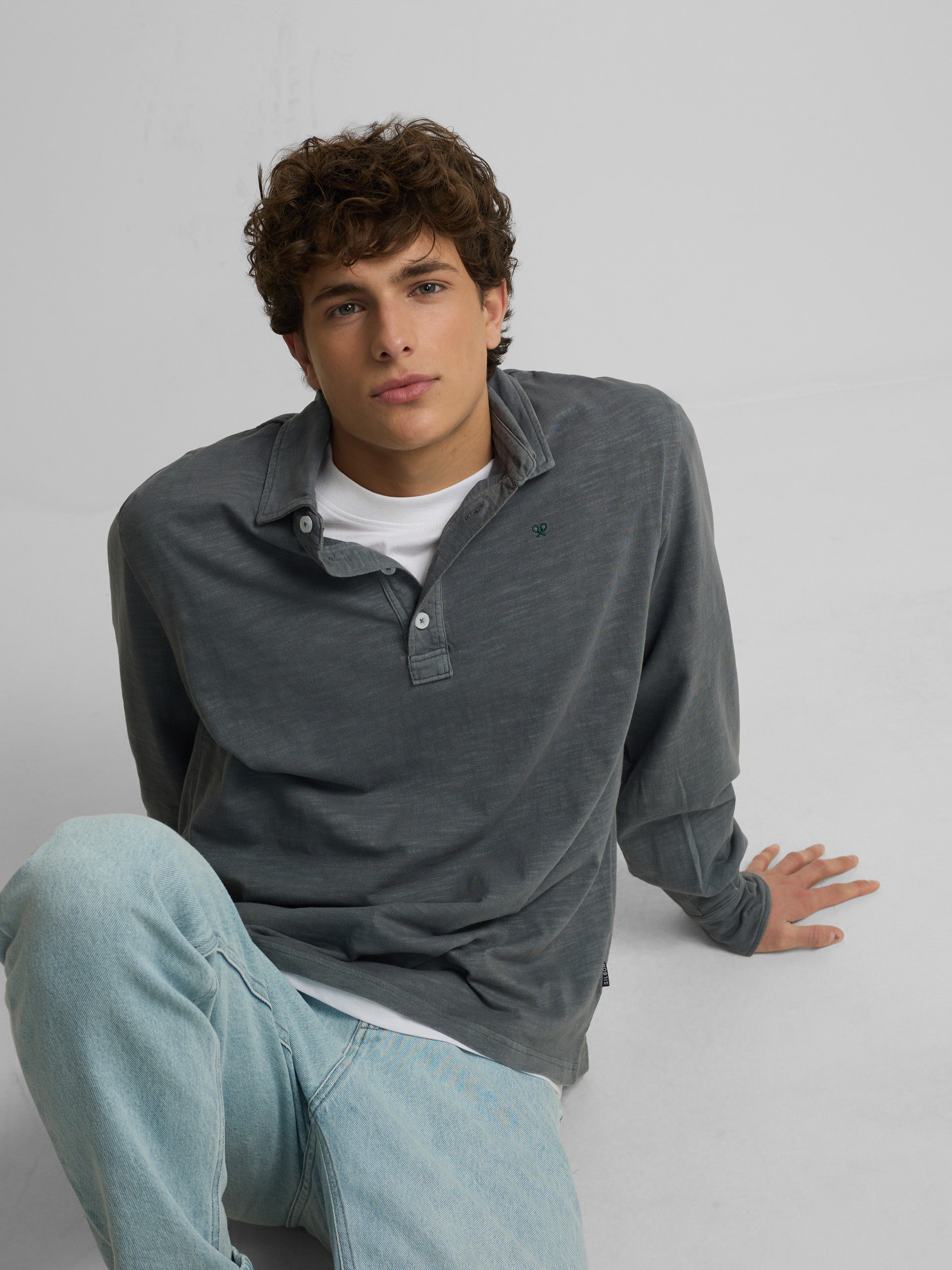 Polo de manga comprida sport cinzento