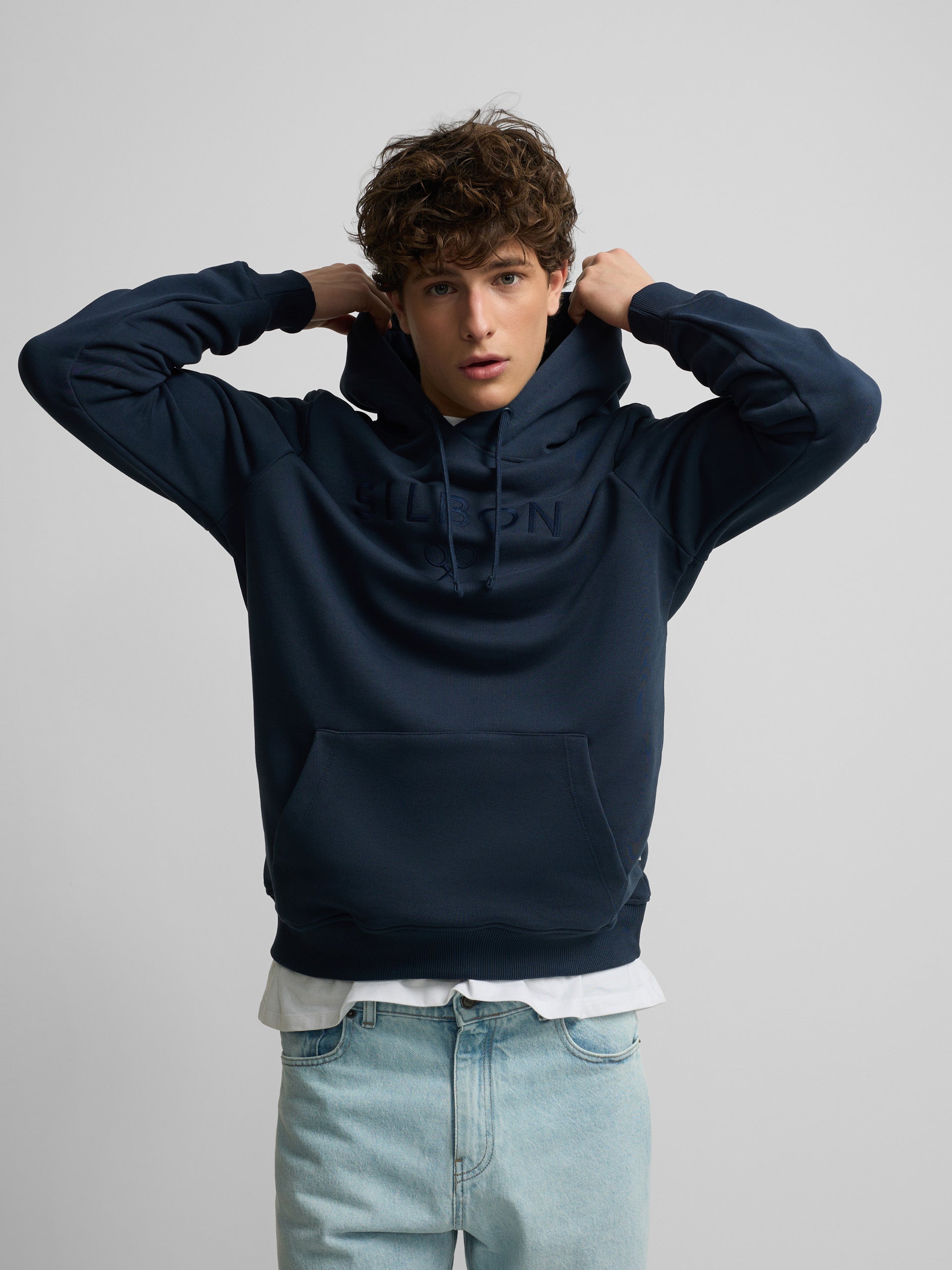 Sweat à capuche bleu marine Silbon raquette moyenne