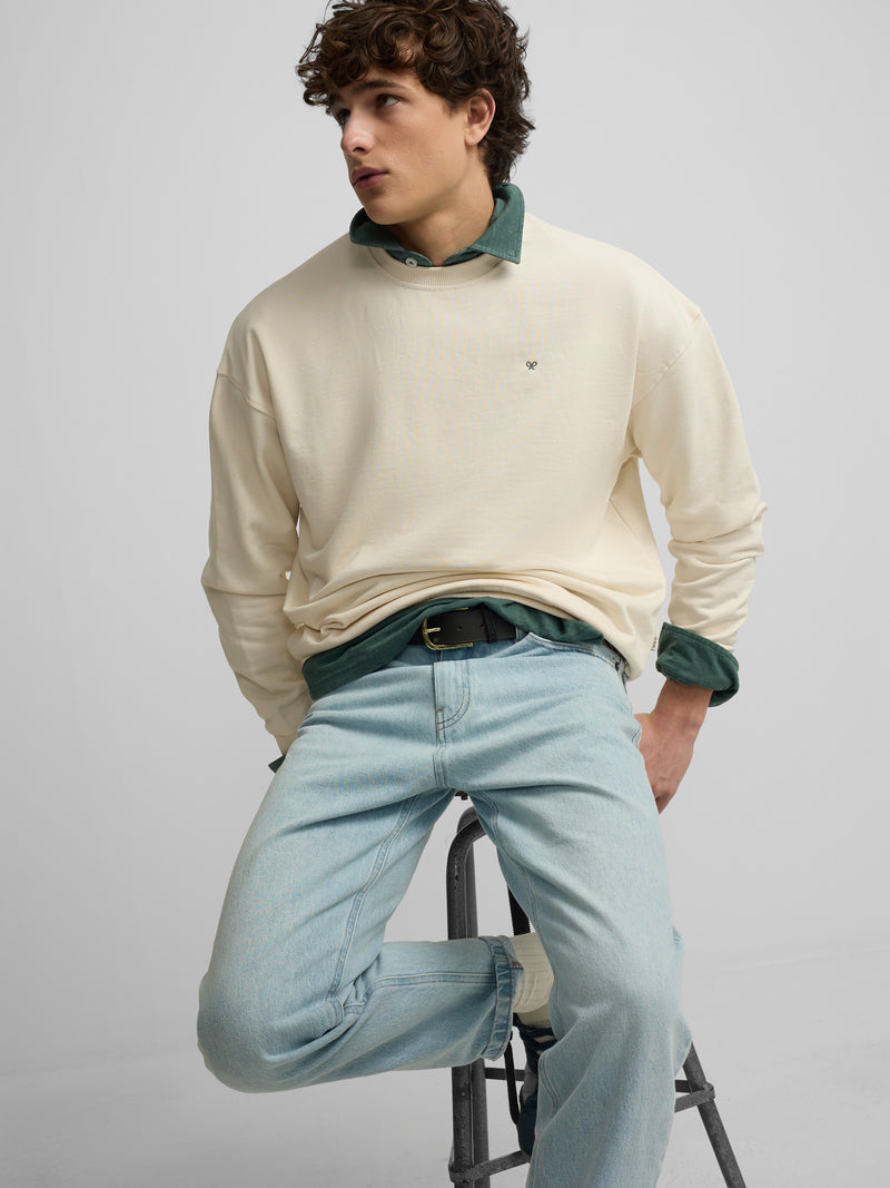 Sweat-shirt coupe décontractée plans crème