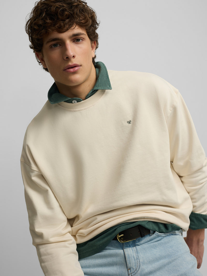 Sweat-shirt coupe décontractée plans crème