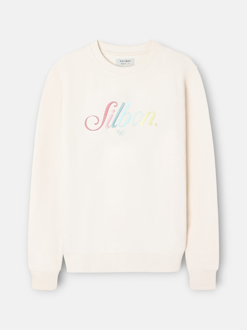 Sudadera Silbon bordado multicolor crema