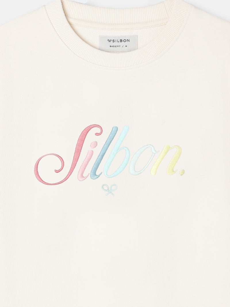 Sudadera Silbon bordado multicolor crema