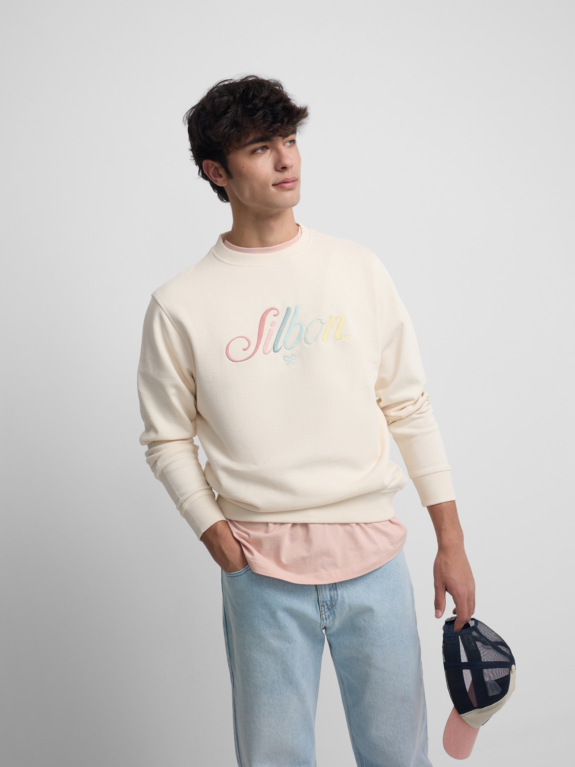 Sudadera Silbon bordado multicolor crema