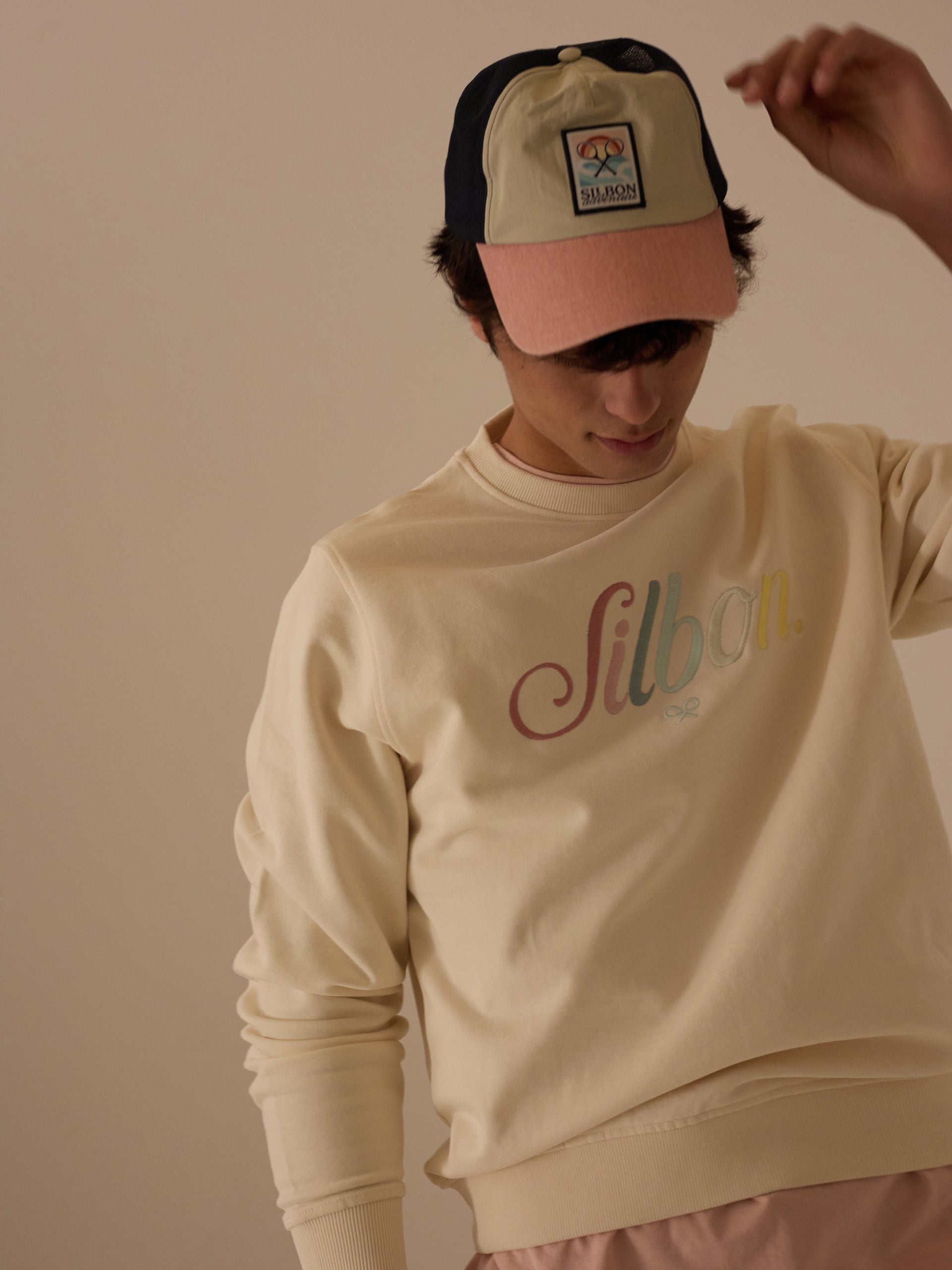 Sudadera Silbon bordado multicolor crema