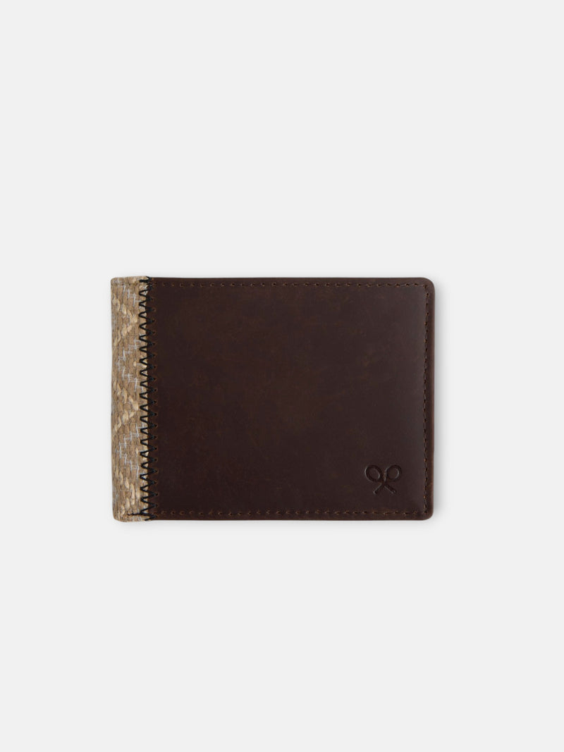 Portefeuille en cuir marron à détail ethnique