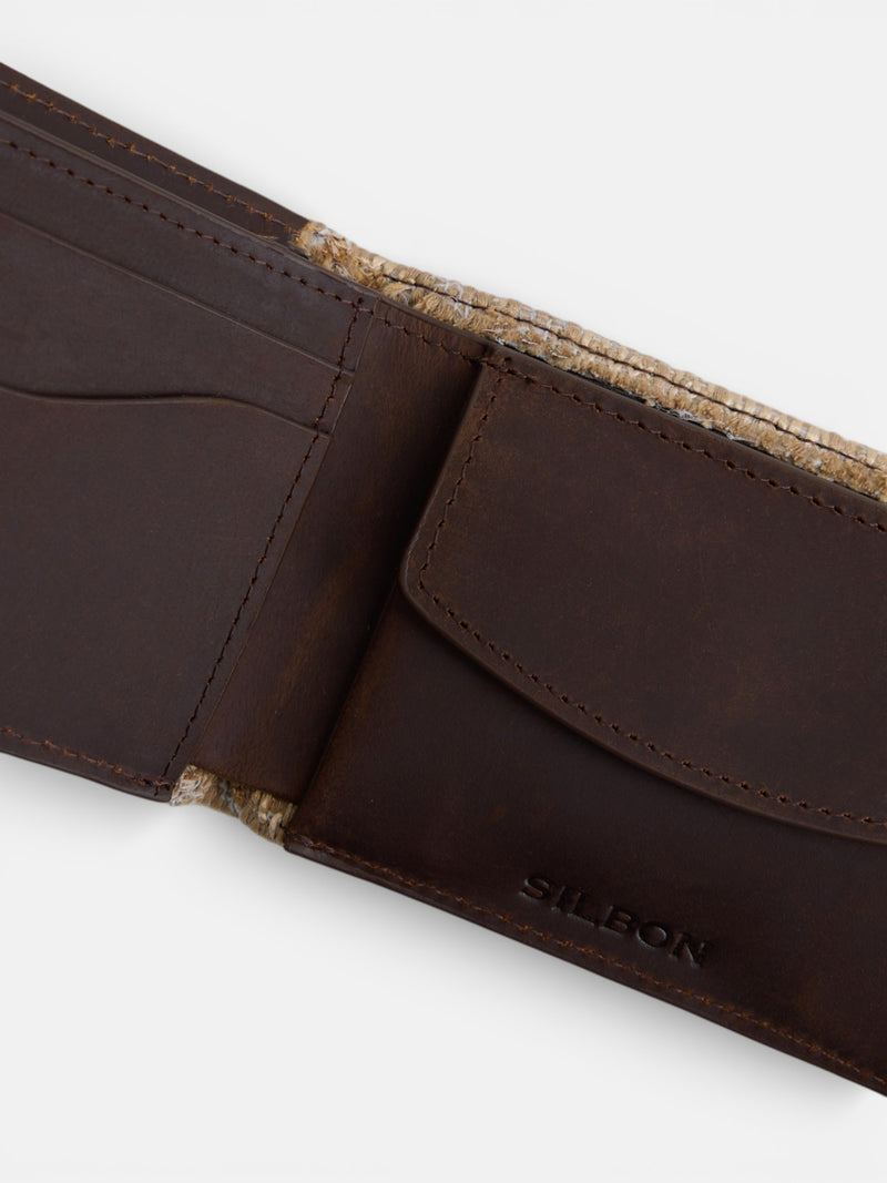 Portefeuille en cuir marron à détail ethnique