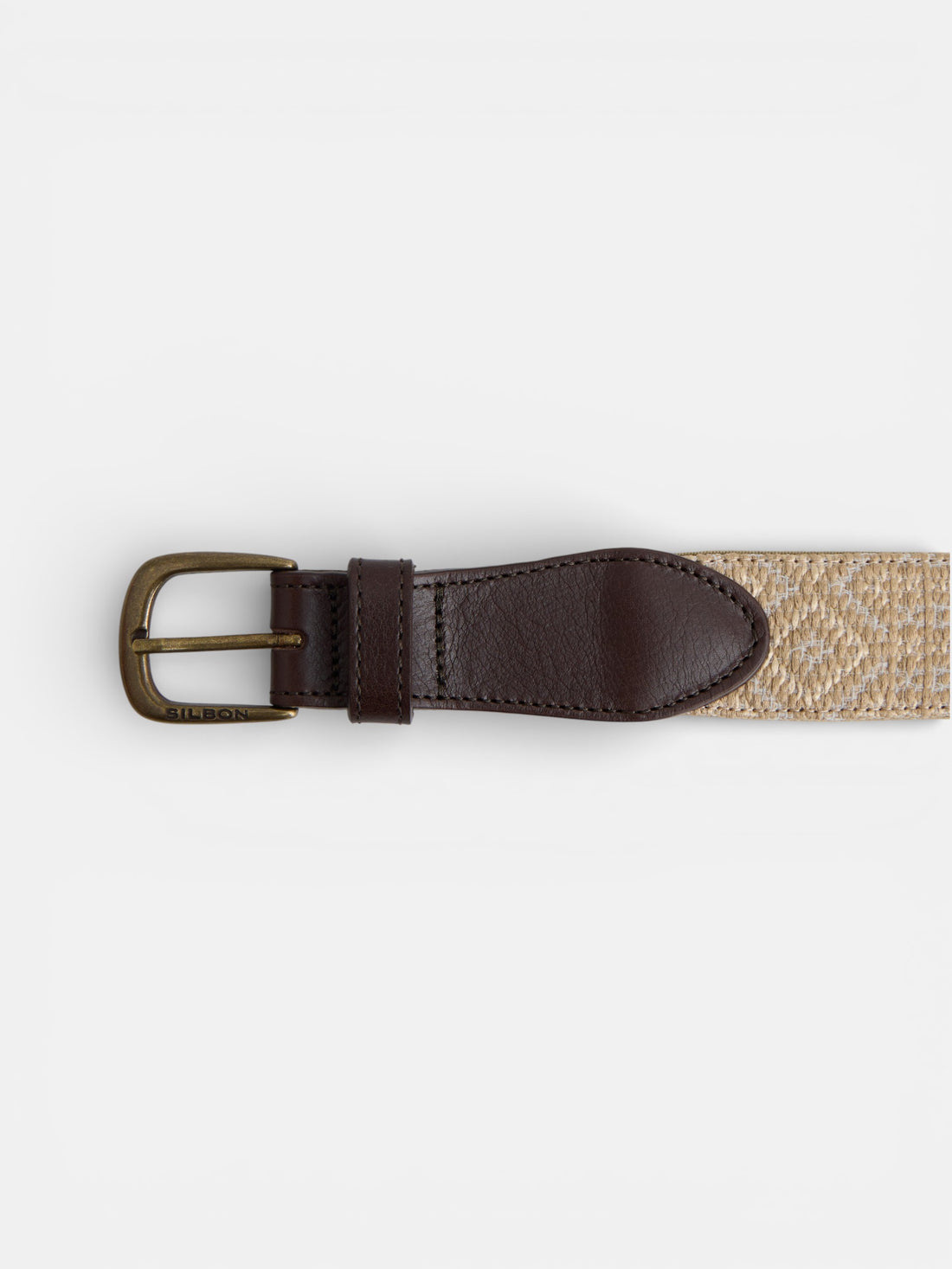 Ceinture en cuir tressé motif ethnique beige