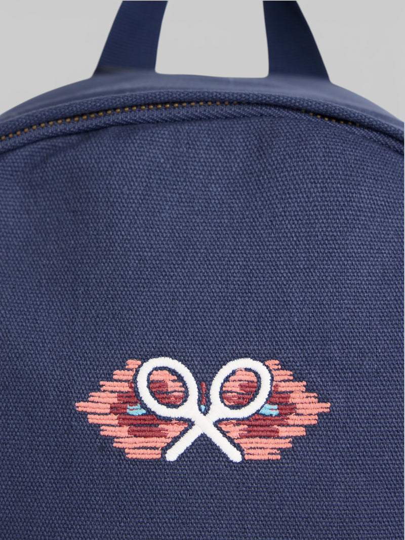 Navy blue ethnic racket backpack