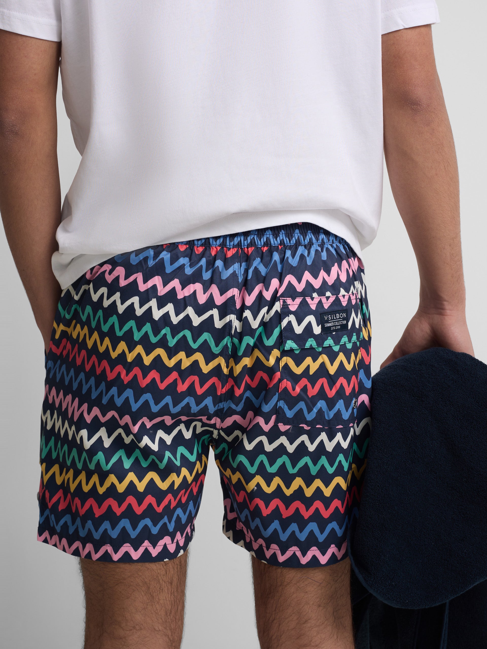 Fato de banho zigzag multicolor azul-marinho