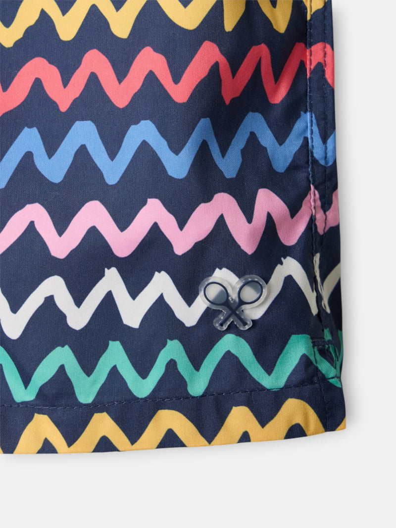 Multicolor zigzag navy blue swimsuit