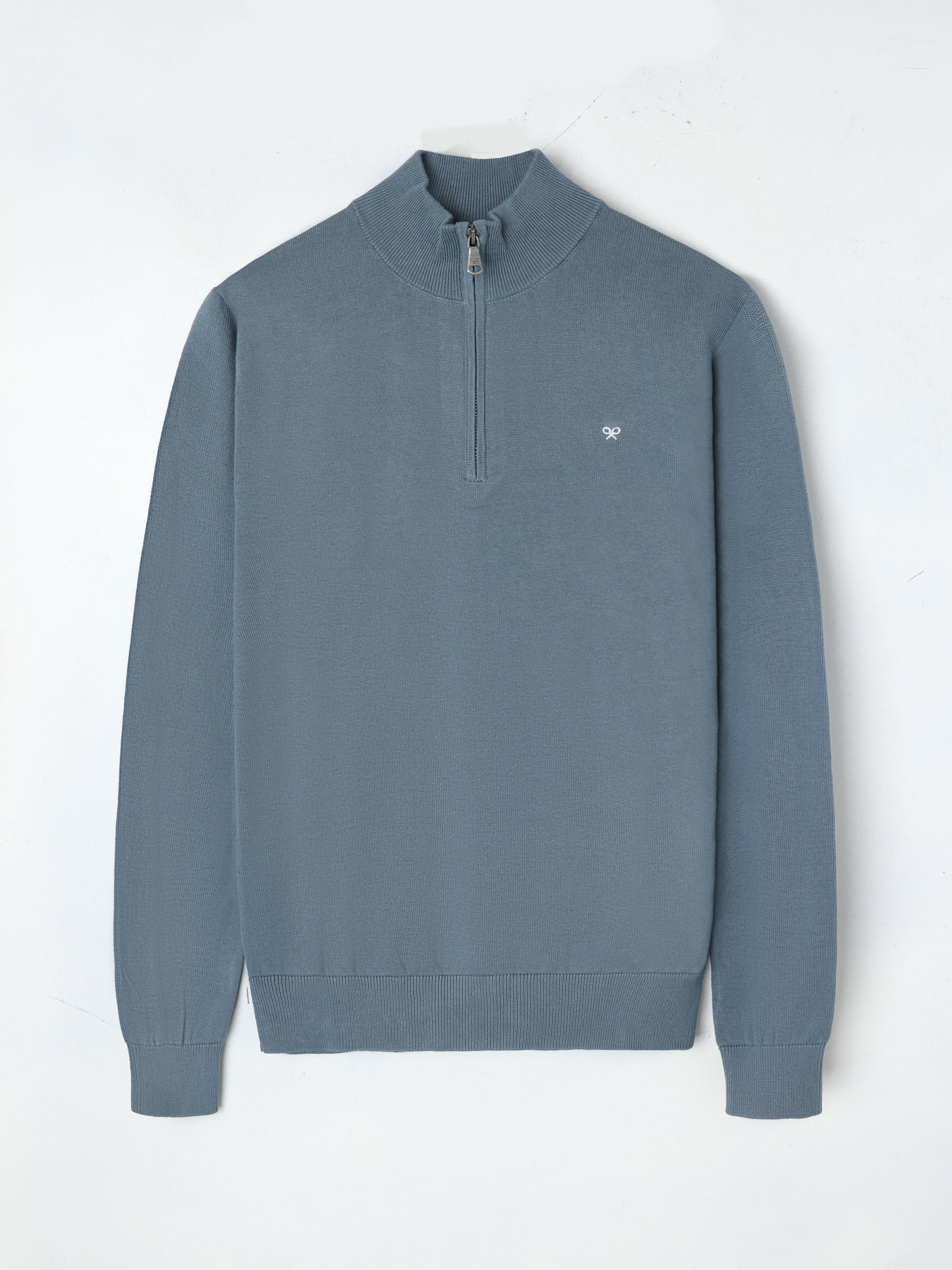 Pull uni à demi-fermeture éclair bleu pétrole