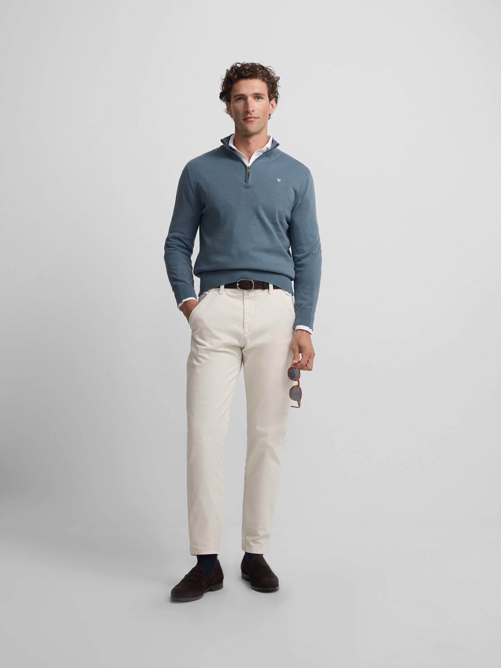 Jersey liso media cremallera azul petroleo