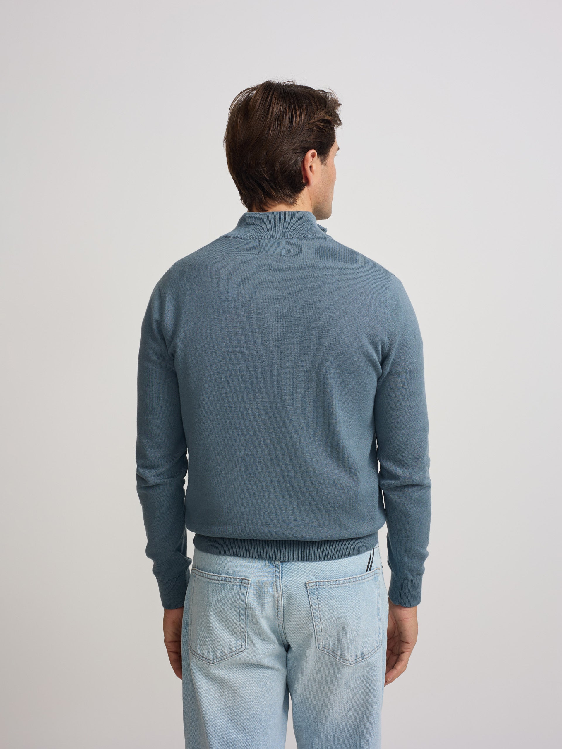Pull uni à demi-zip bleu pétrole