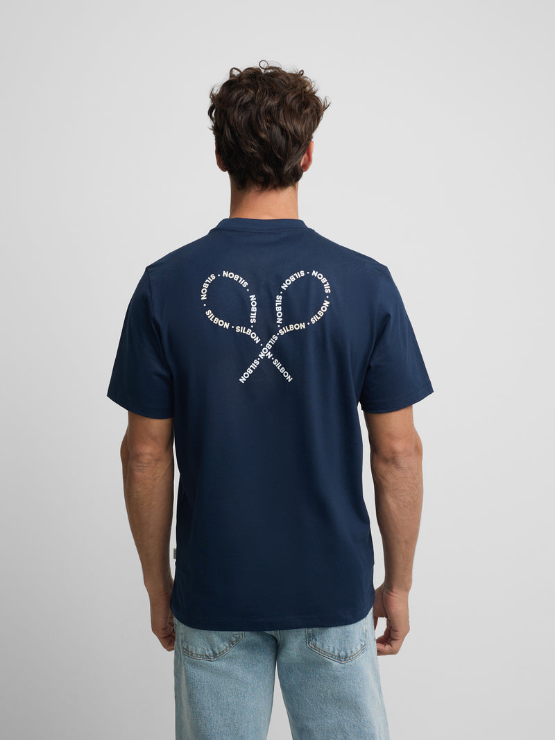 T-shirt raquetes lettering azul-marinho