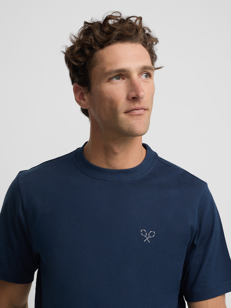 T-shirt raquetes lettering azul-marinho