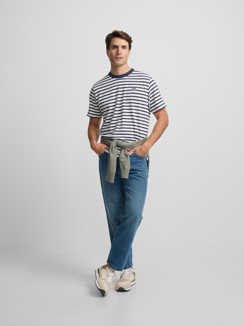 Camisola rústica às riscas azul-marinho