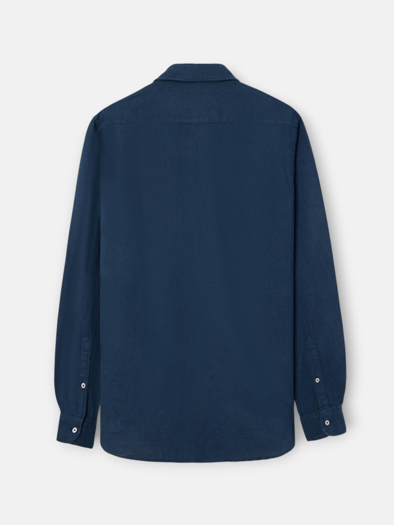 Chemise en lin uni bleu marine