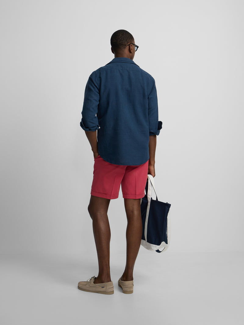 Chemise en lin uni bleu marine