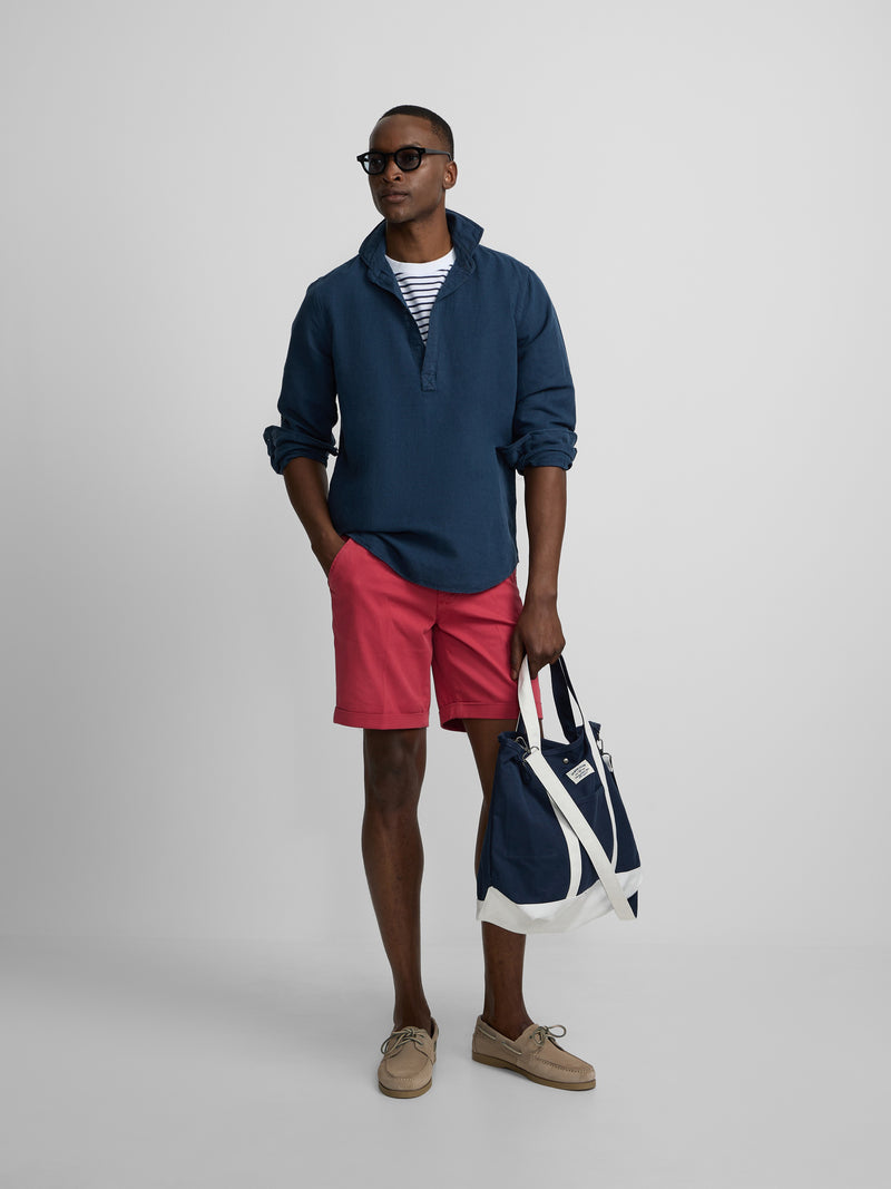 Chemise en lin uni bleu marine