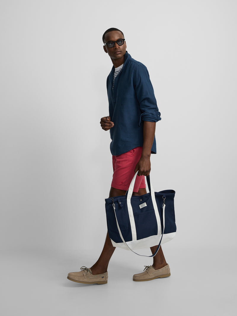 Chemise en lin uni bleu marine