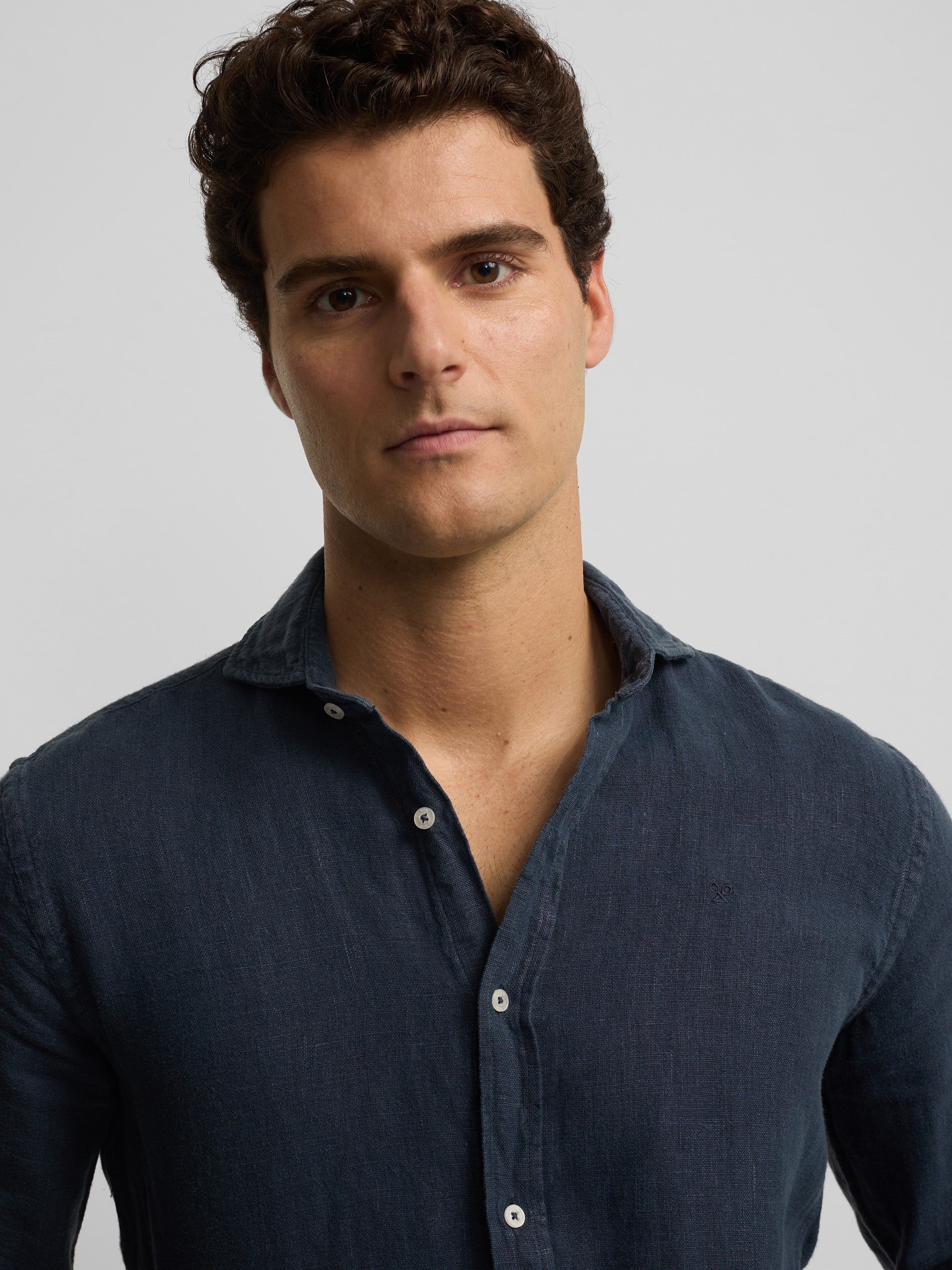 Camisa sport warm linen azul-marinho