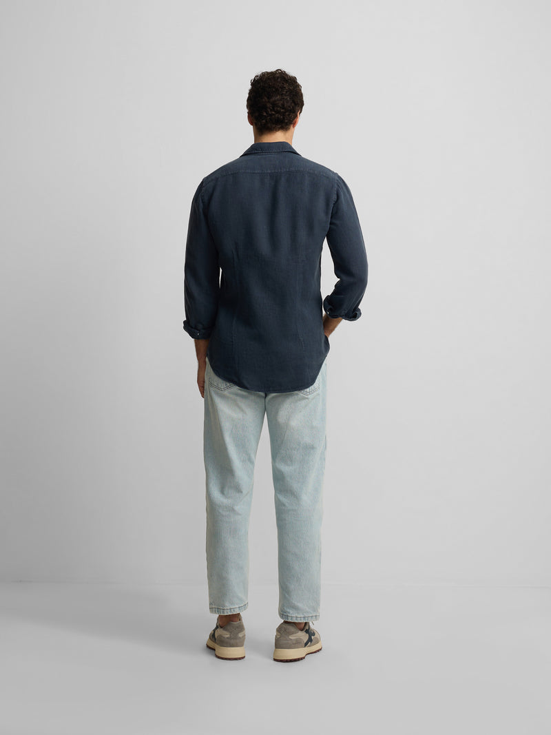 Camisa sport warm linen azul-marinho