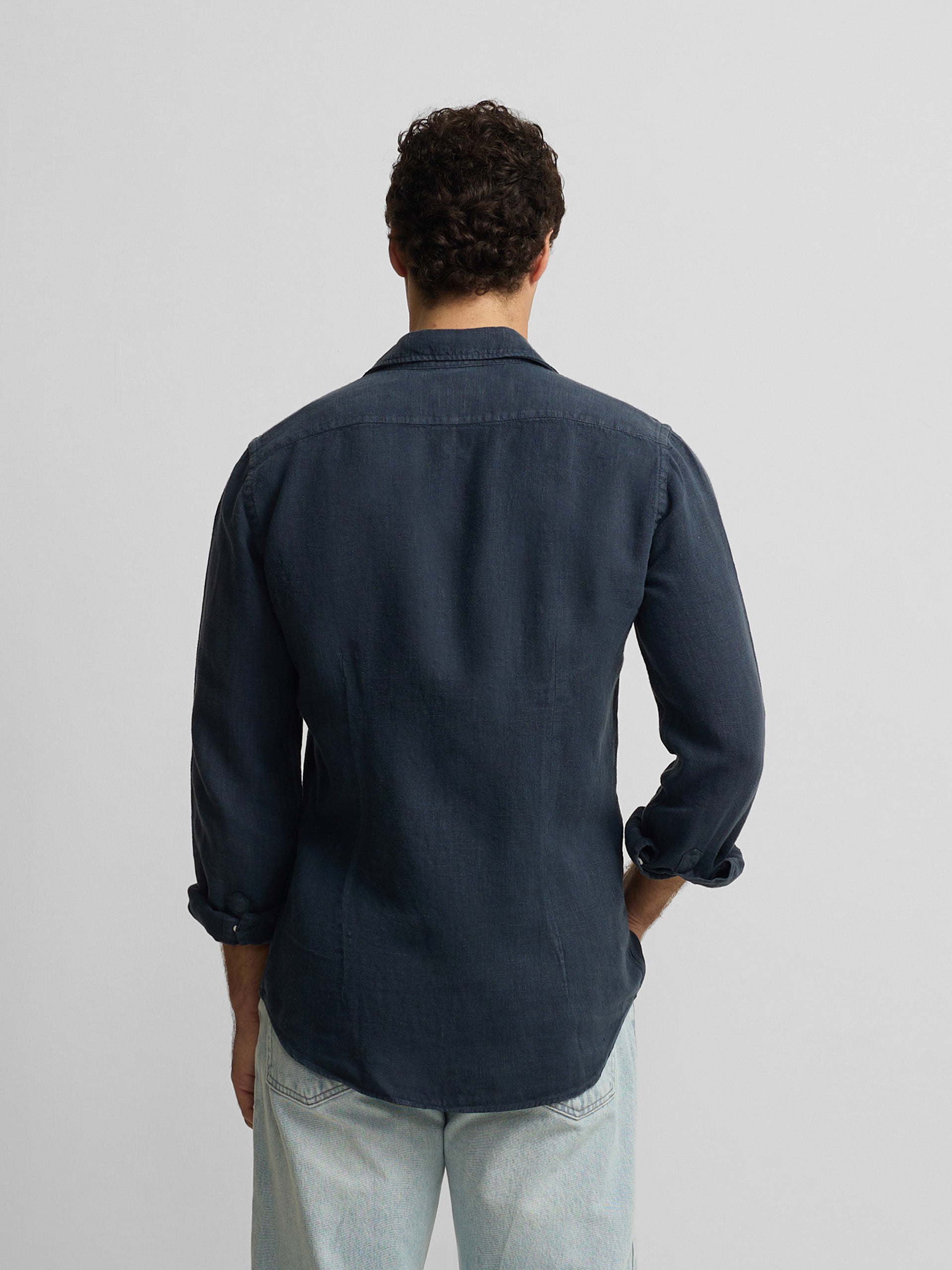 Camisa sport warm linen azul-marinho