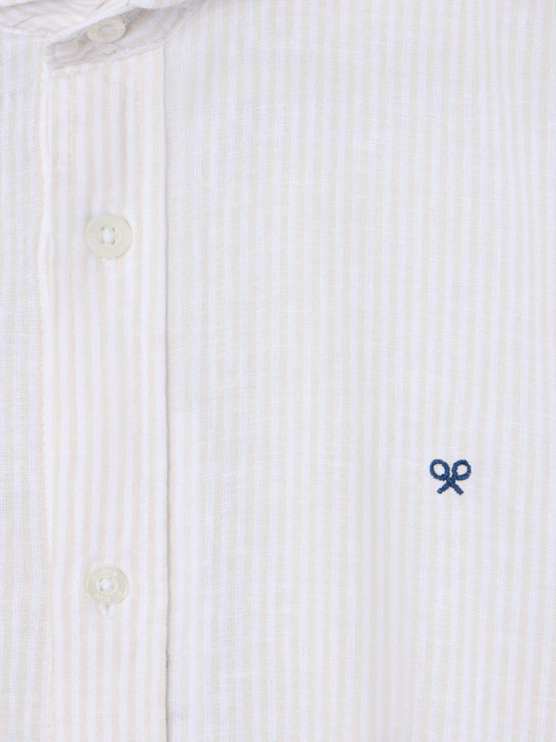 Camisa sport lino rayas beige