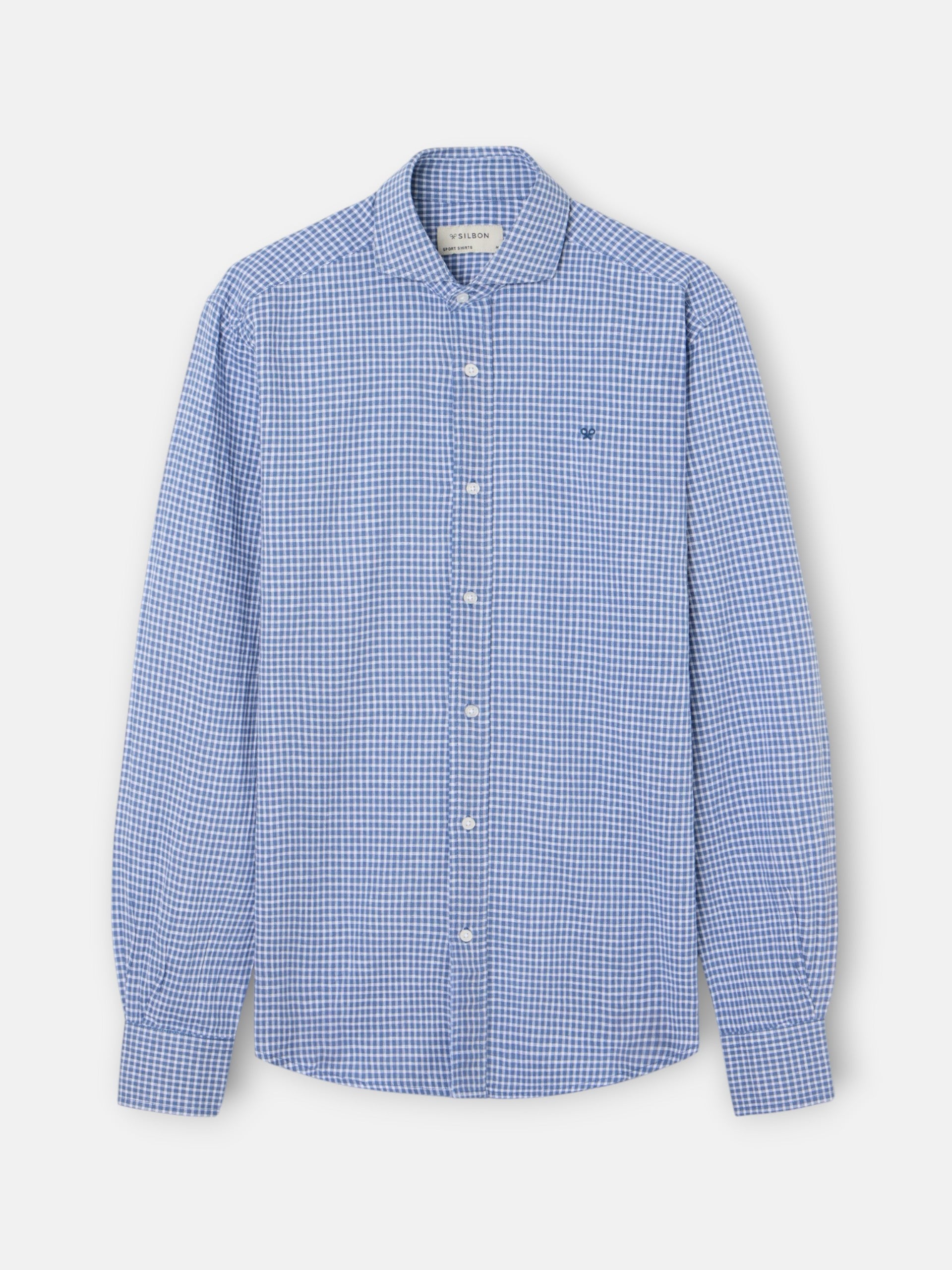 Camisa desportiva de linho aos quadrados azul índigo