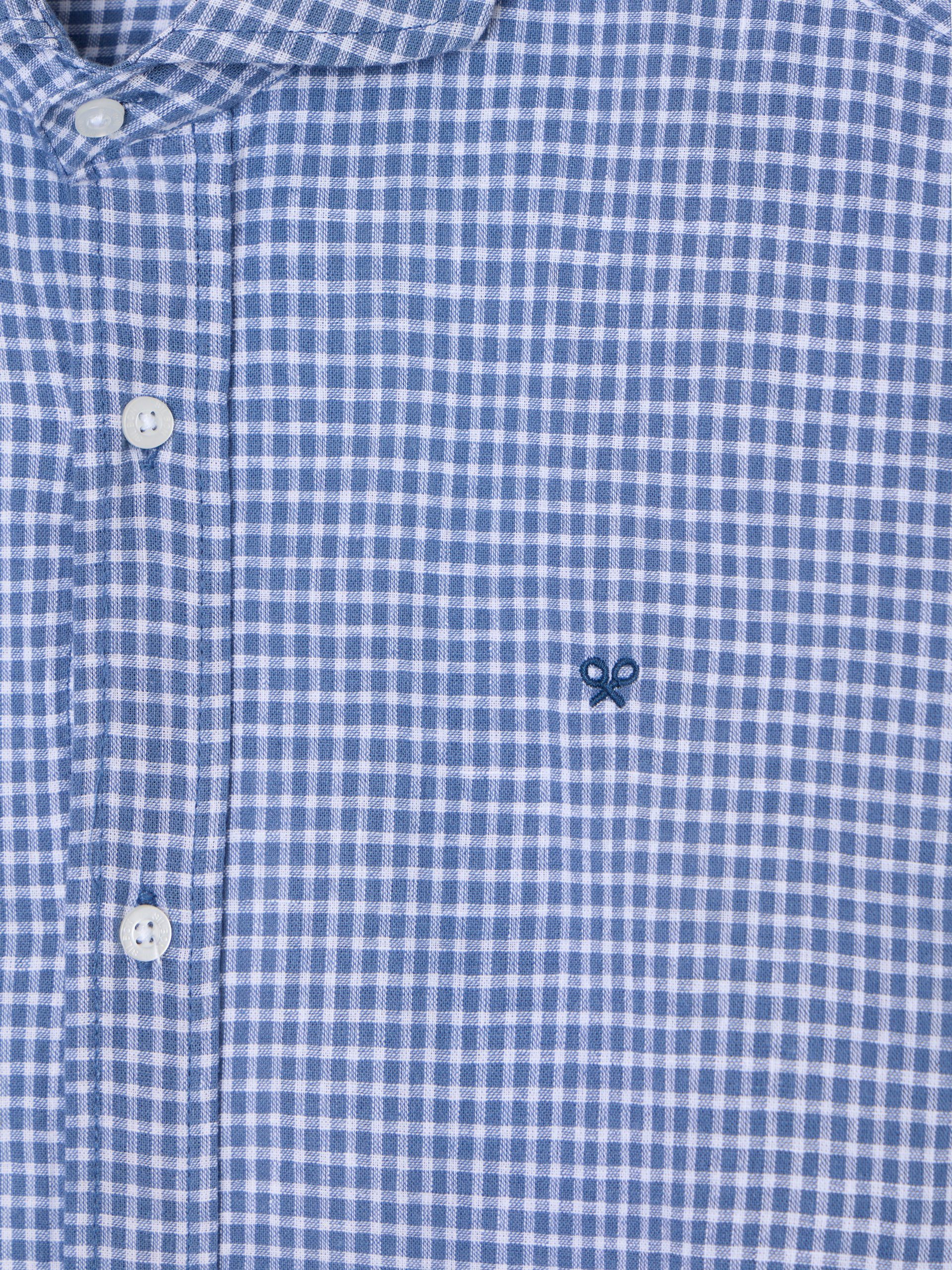 Camisa desportiva de linho aos quadrados azul índigo