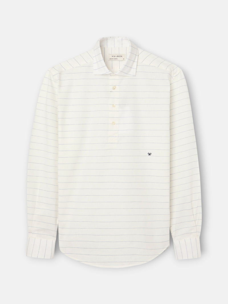 Chemise sport en lin à rayures larges bleues