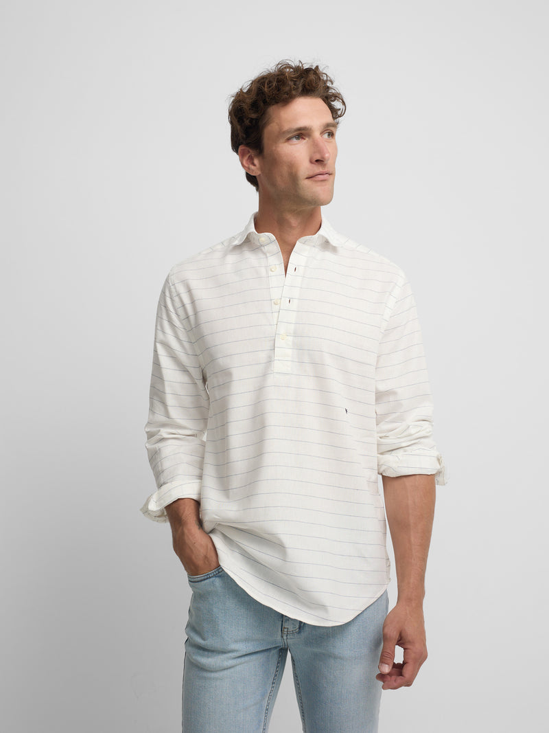 Chemise sport en lin à rayures larges bleues
