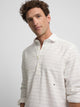 Wide striped blue linen sport polo