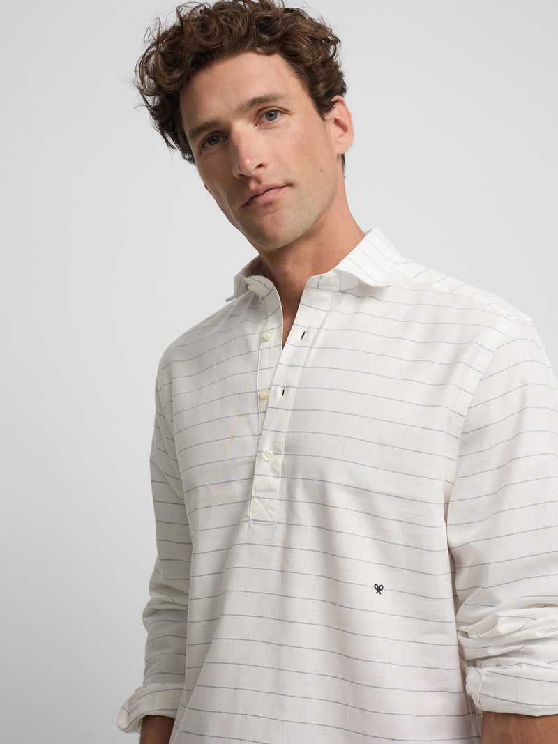 Chemise sport en lin à rayures larges bleues
