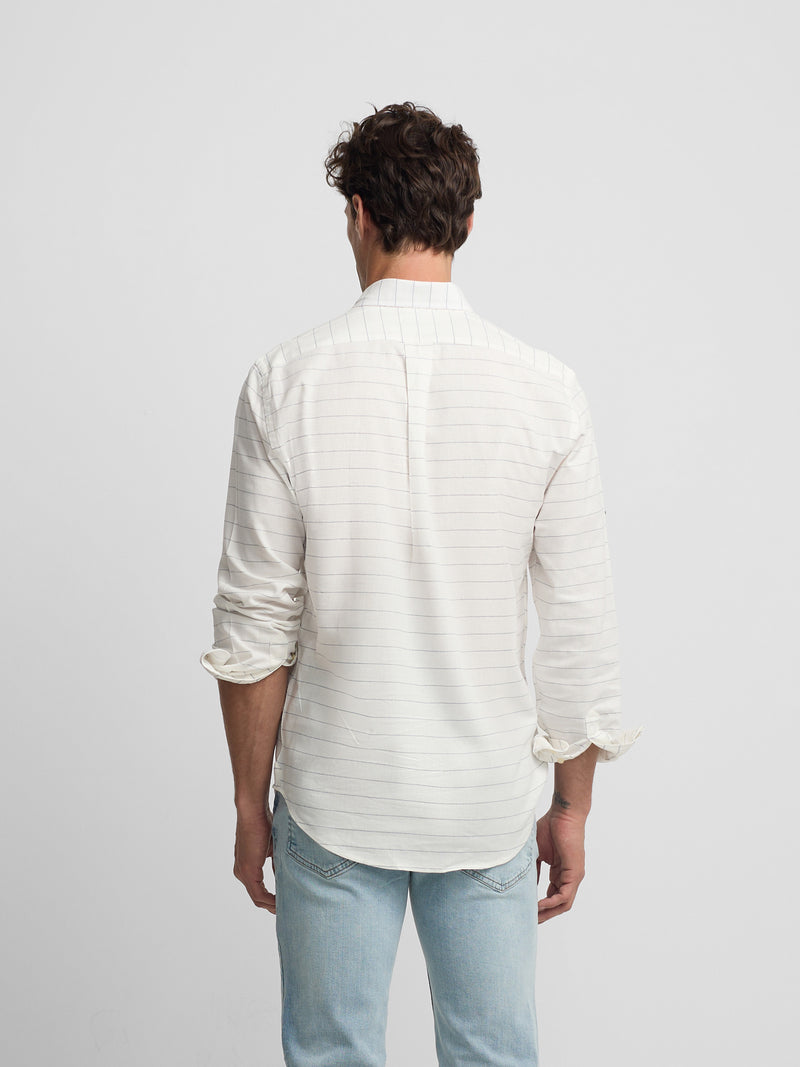 Chemise sport en lin à rayures larges bleues