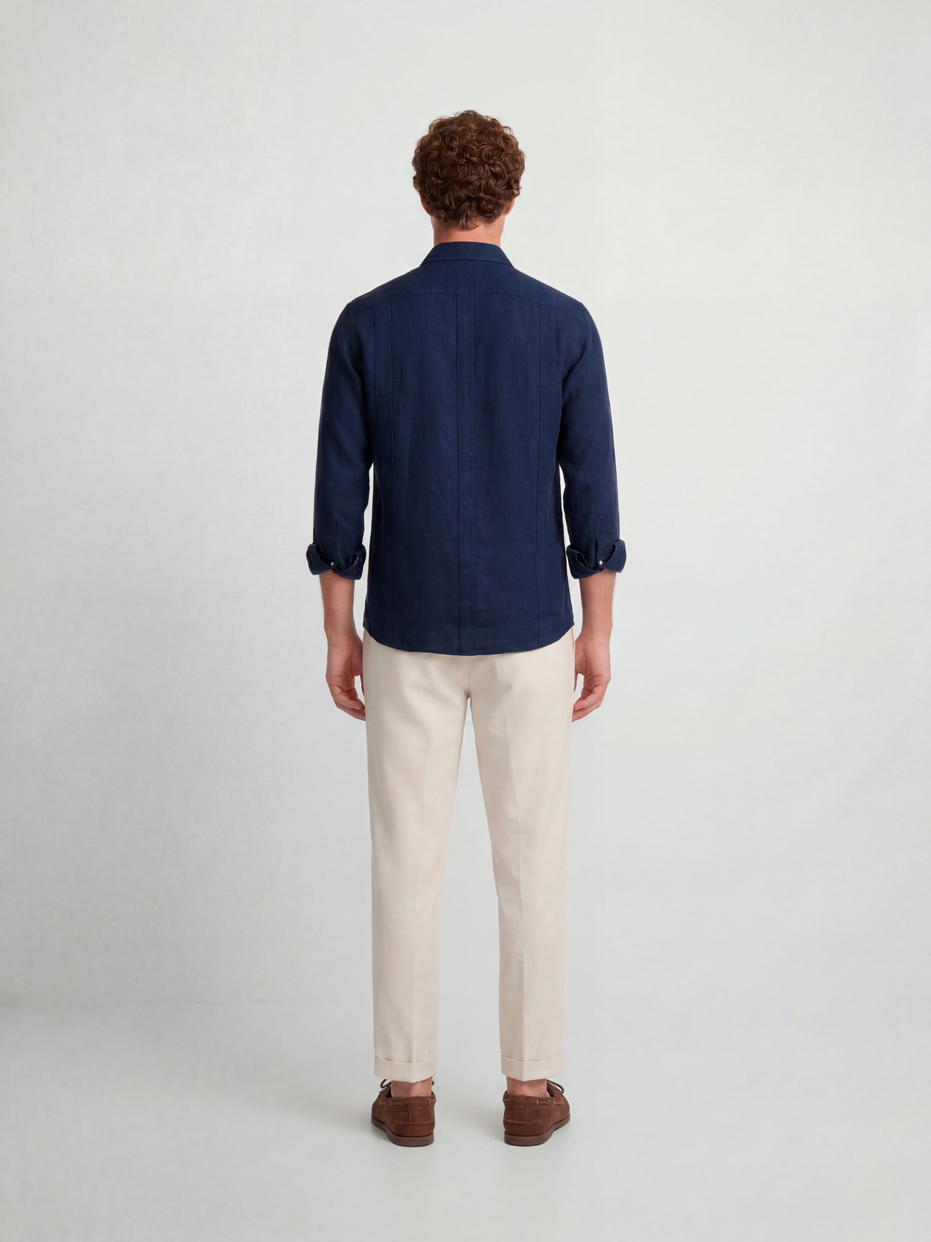 Guayabera sport en lin bleu marine