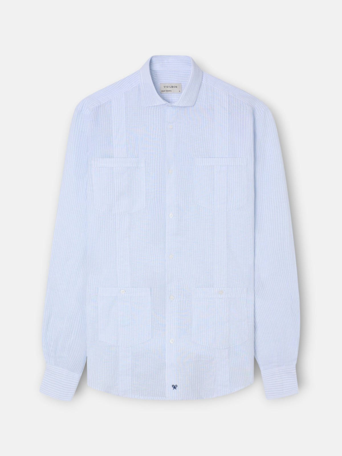 Sport linen guayabera with light blue stripes