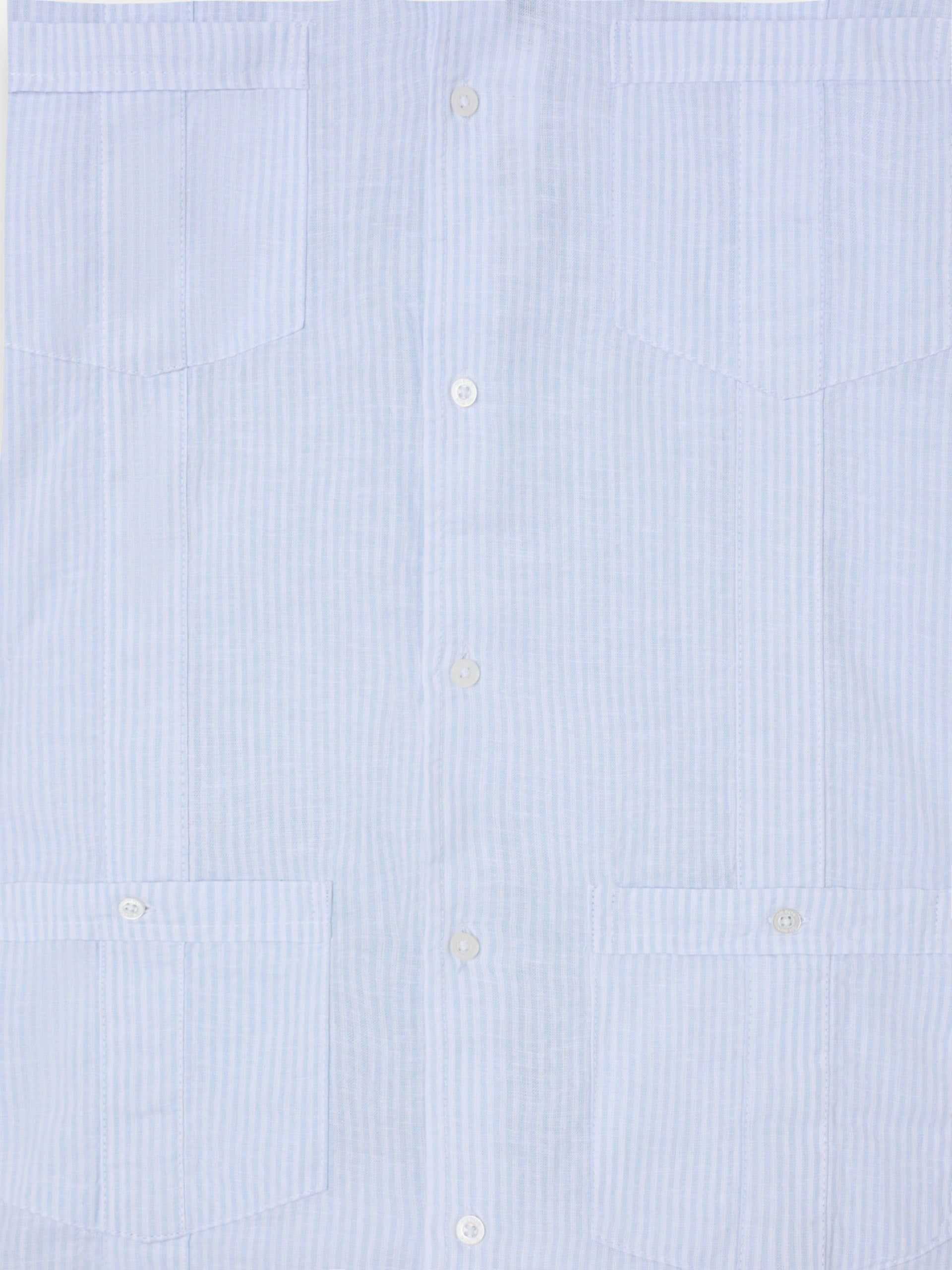Guayabera desportiva de linho às riscas azul celeste
