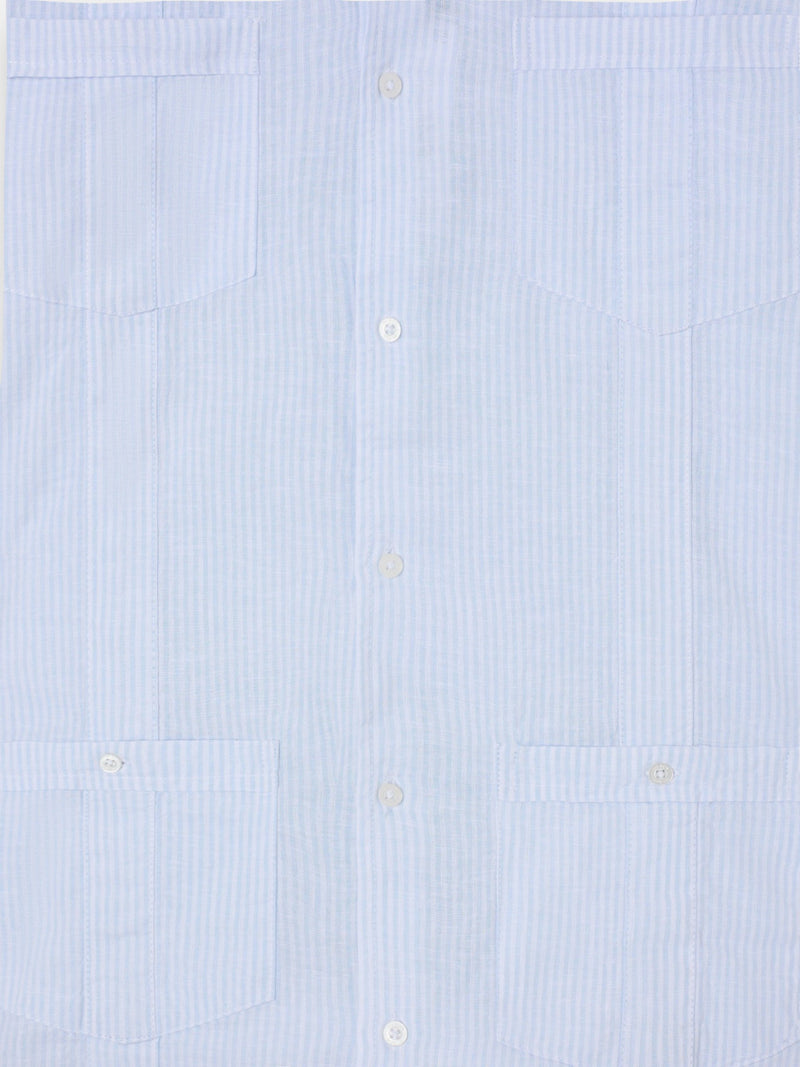 Guayabera desportiva de linho às riscas azul celeste