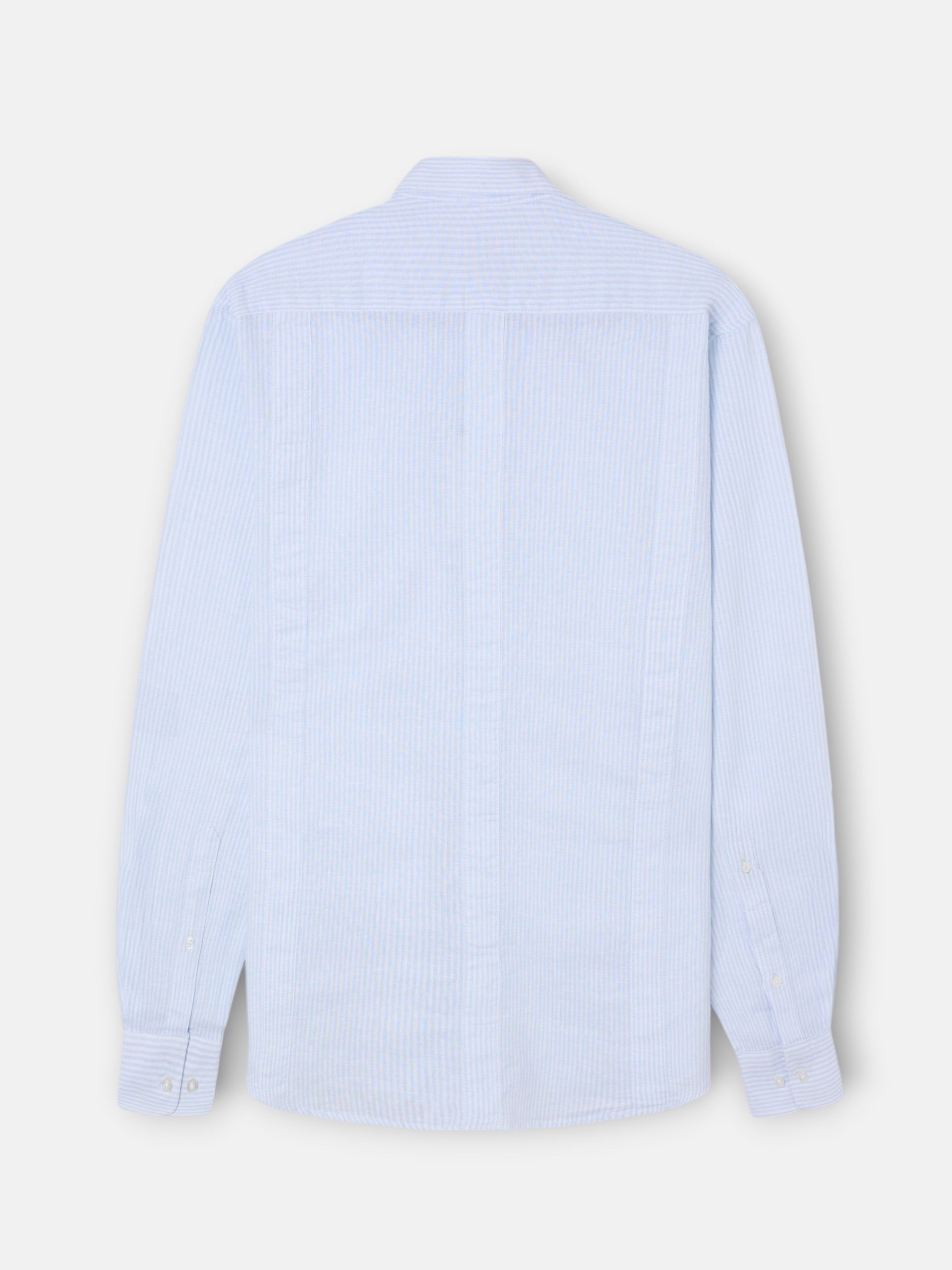 Guayabera desportiva de linho às riscas azul celeste