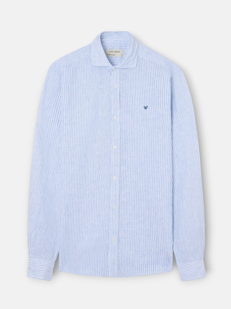 Camisa sport lino multirayas azul